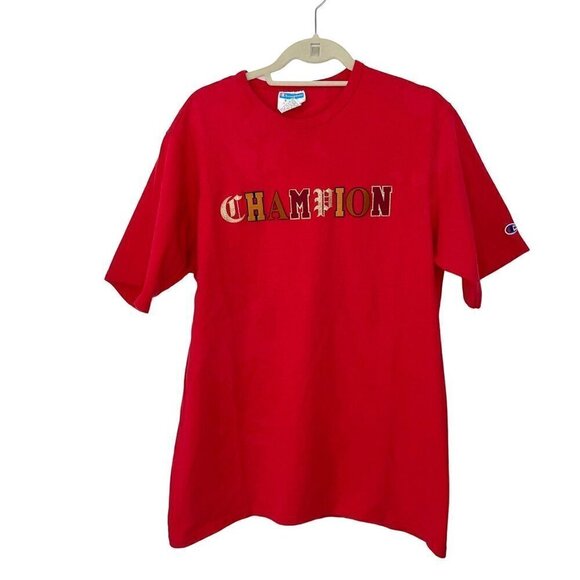 Champion Mens Heritage T Shirt Red Size XL Old English Font Pure Cotton Crewneck - Picture 1 of 7